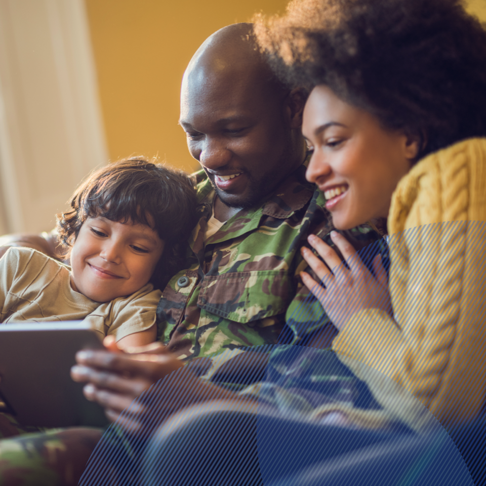 Military family at home talking to a doctor online